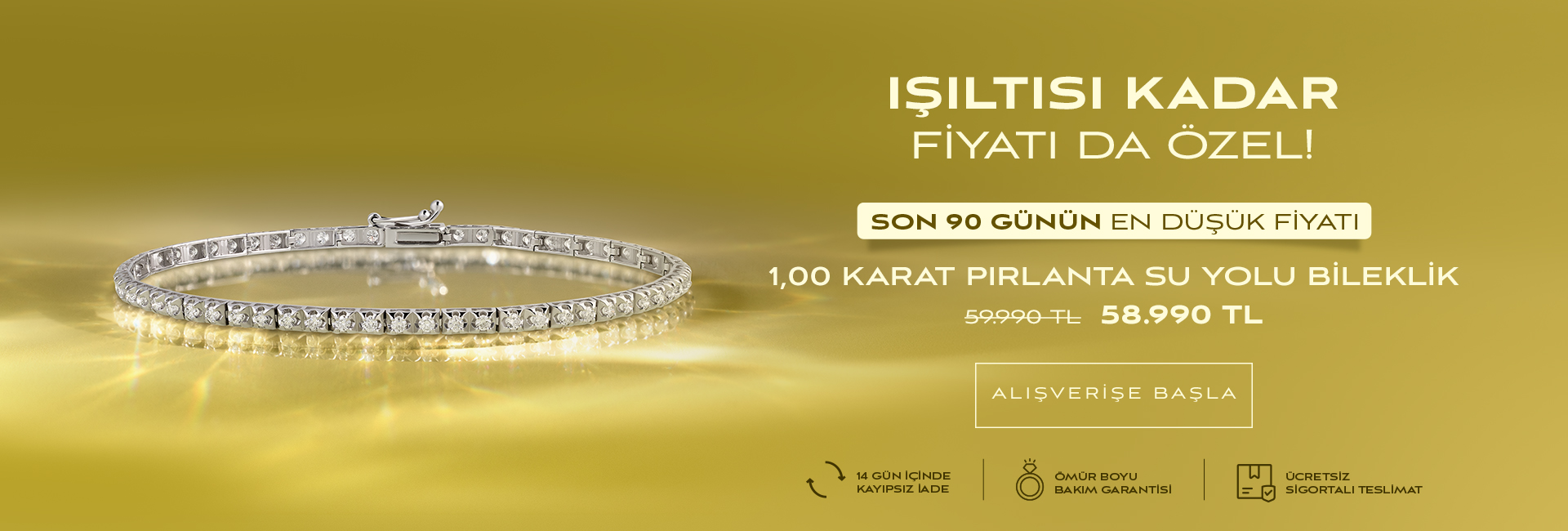 Pırlanta Su Yolu Bileklikte Fırsat!