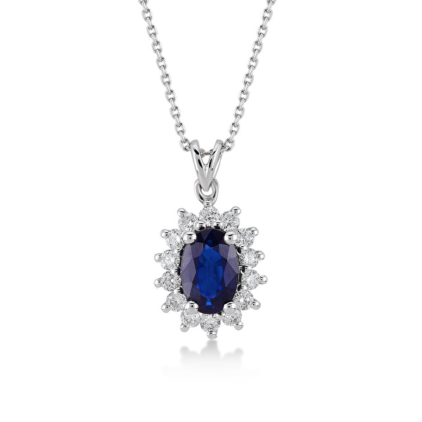 0,63 Karat Pırlanta Safir Kolye Ddiamond