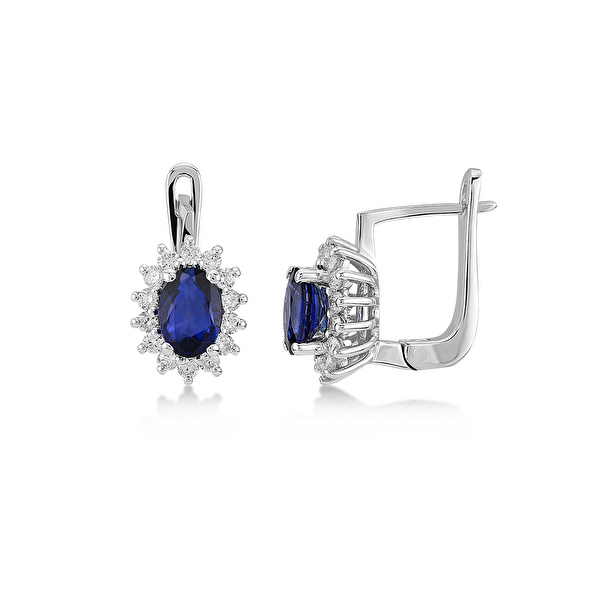 1,25 Karat Pırlanta Safir Küpe Ddiamond