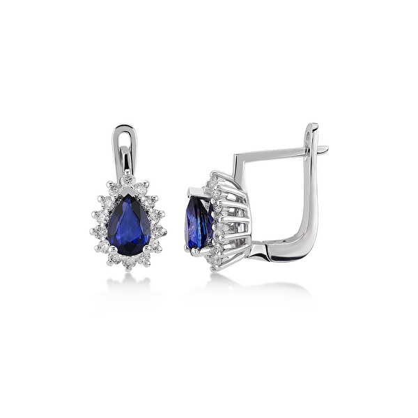 1,27 Karat Pırlanta Safir Küpe Ddiamond