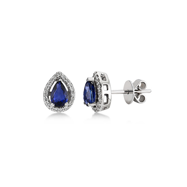 1,20 Karat Pırlanta Safir Küpe Ddiamond