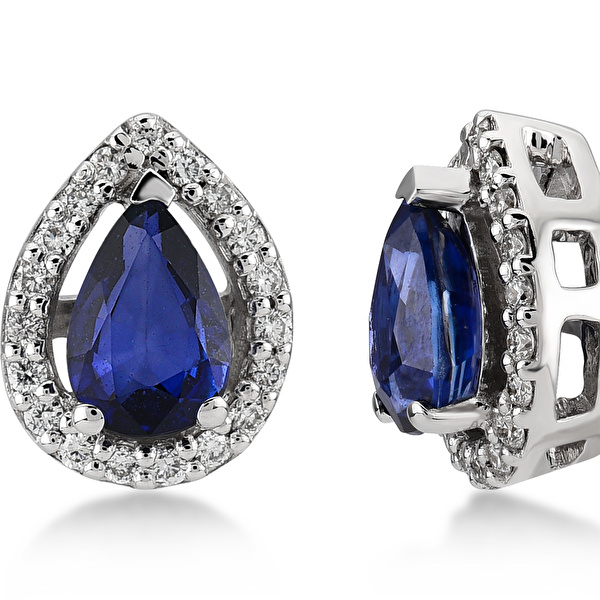 1,20 Karat Pırlanta Safir Küpe