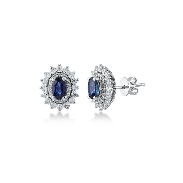 1,74 Karat Pırlanta Safir Küpe Ddiamond