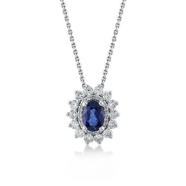 1,30 Karat Pırlanta Safir Kolye Ddiamond