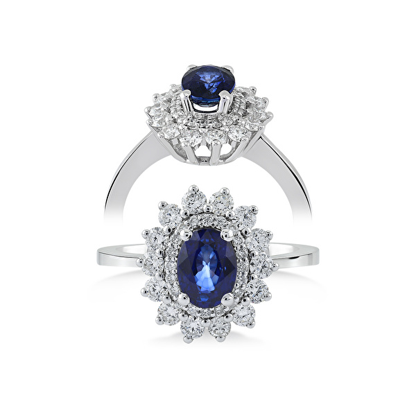 1,30 Karat Pırlanta Safir Yüzük Ddiamond