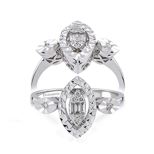 0,10 Karat Pırlanta Baget Tasarım Yüzük Ddiamond