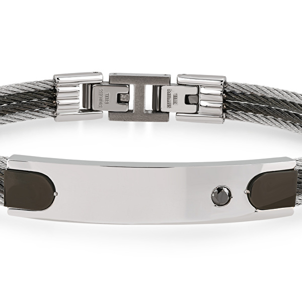 Siyah Pırlantalı Çelik Erkek Bileklik