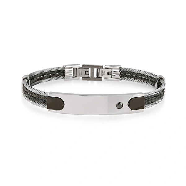 Siyah Pırlantalı Çelik Erkek Bileklik Ddiamond