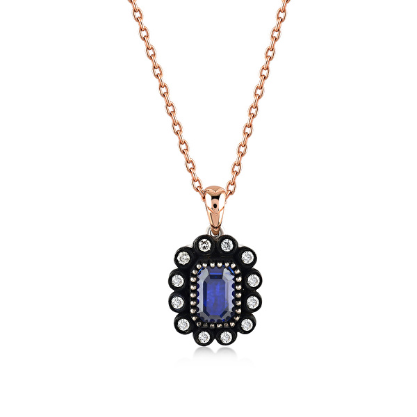 0,67 Karat Elmas Safir Kolye Ddiamond
