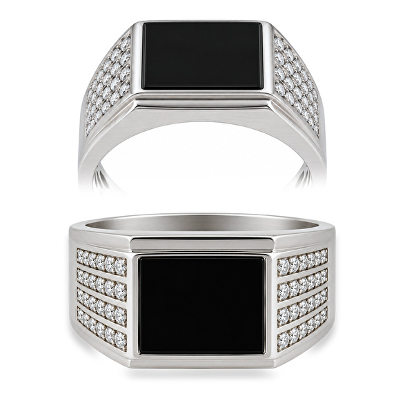 1,15 Karat Pırlantalı Gümüş Erkek Yüzük Ddiamond