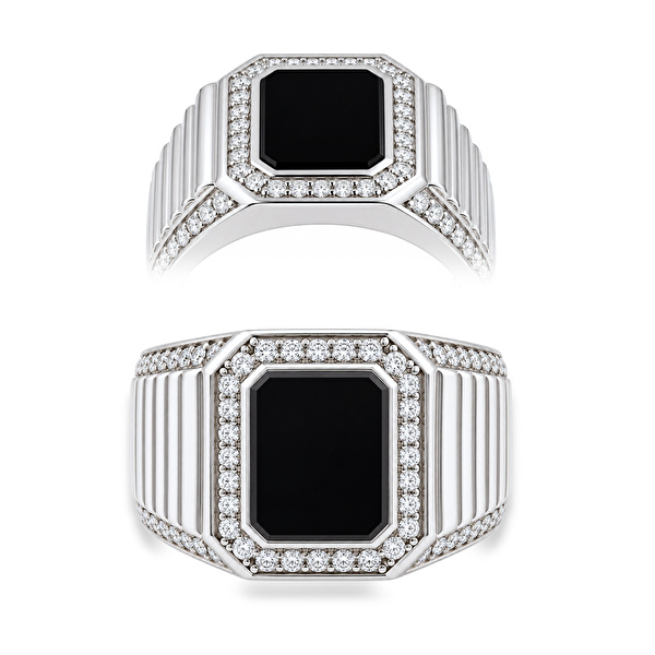 1,20 Karat Pırlantalı Gümüş Erkek Yüzük Ddiamond