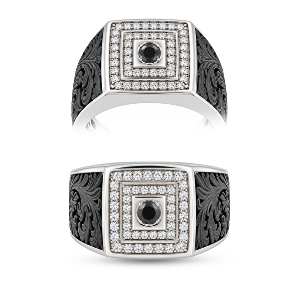 0,49 Karat Pırlantalı Gümüş Erkek Yüzük Ddiamond