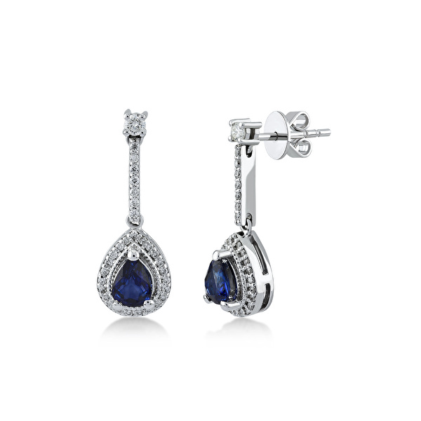0,87 Karat Pırlanta Safir Küpe Ddiamond