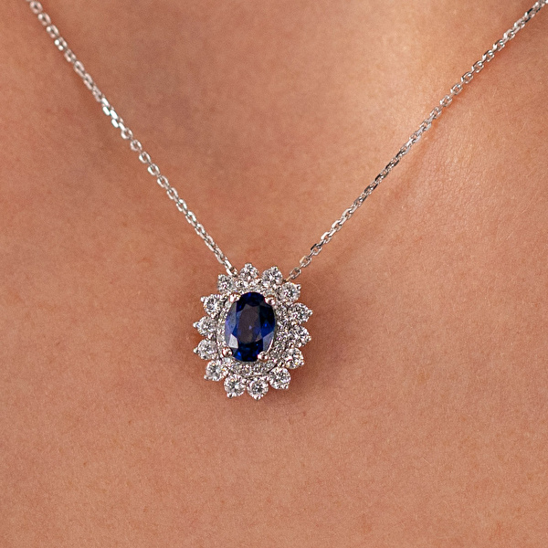 1,30 Karat Pırlanta Safir Kolye