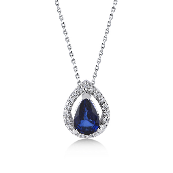 0,39 Karat Pırlanta Safir Kolye Ddiamond