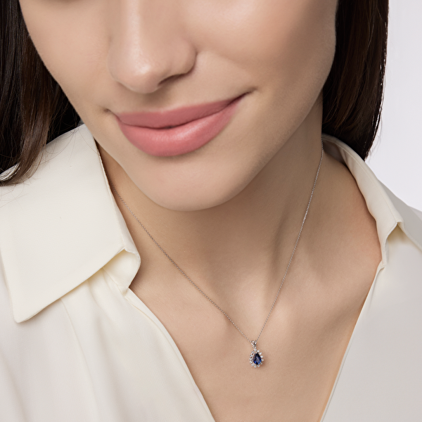 0,38 Karat Pırlanta Safir Kolye Ddiamond