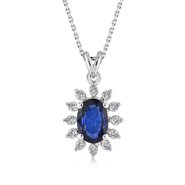 0,48 Karat Pırlanta Safir Kolye Ddiamond