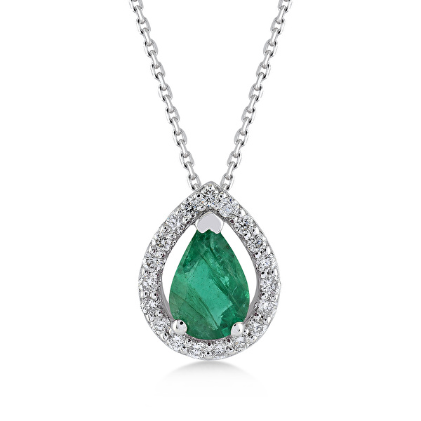0,35 Karat Pırlanta Zümrüt Kolye Ddiamond