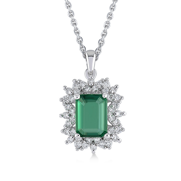 0,55 Karat Pırlanta Zümrüt Kolye Ddiamond