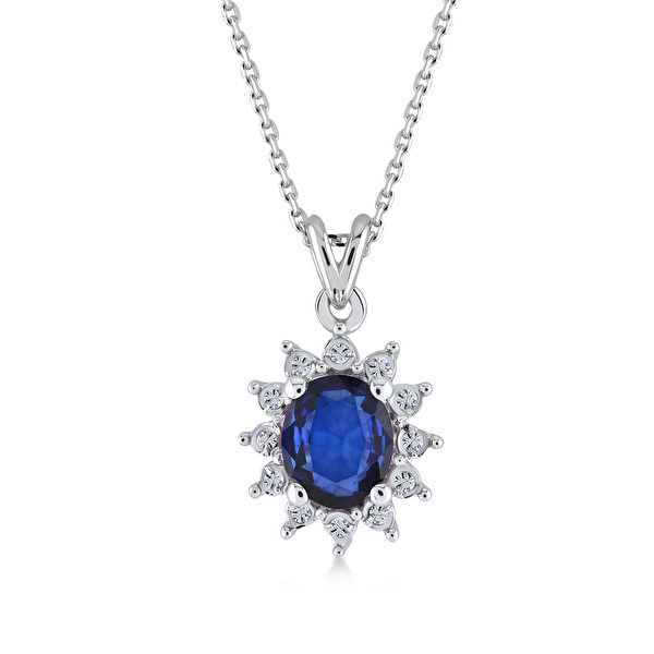 0,38 Karat Pırlanta Safir Kolye Ddiamond
