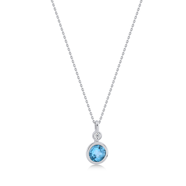 0,56 Karat Pırlanta Blue Topaz Kolye