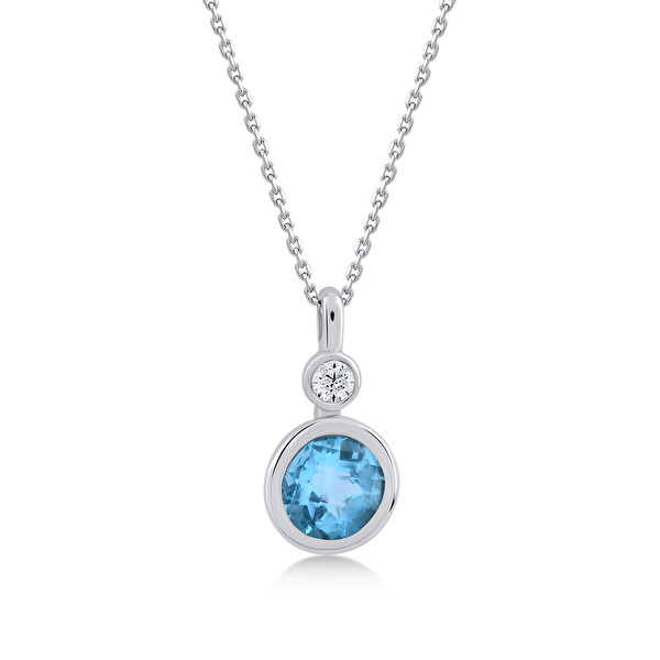 0,56 Karat Pırlanta Blue Topaz Kolye Ddiamond