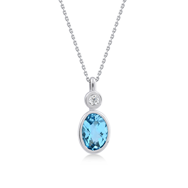 0,87 Karat Pırlanta Blue Topaz Kolye Ddiamond