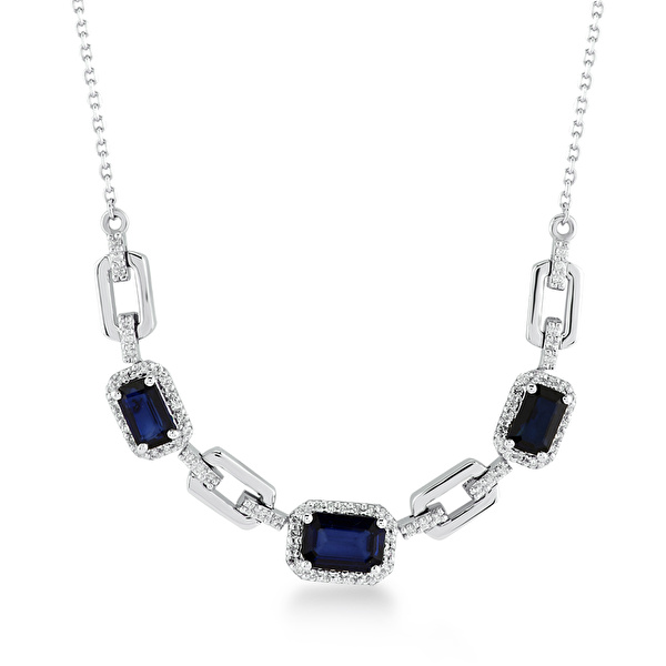 1,55 Karat Pırlanta Safir Kolye Ddiamond