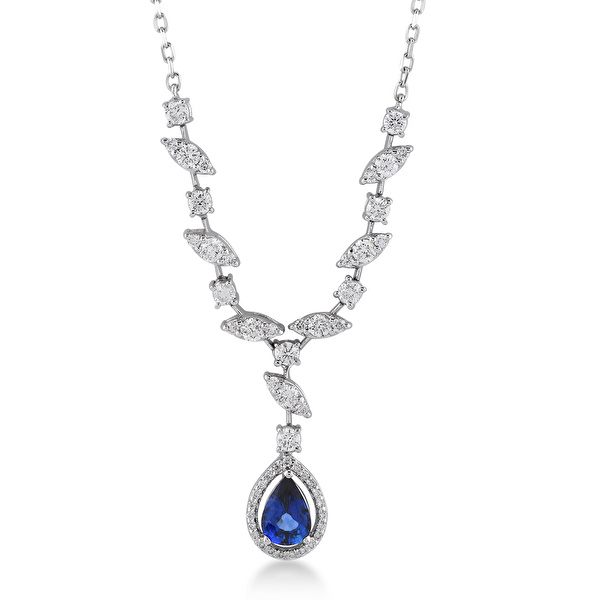 1,60 Karat Pırlanta Safir Kolye Ddiamond