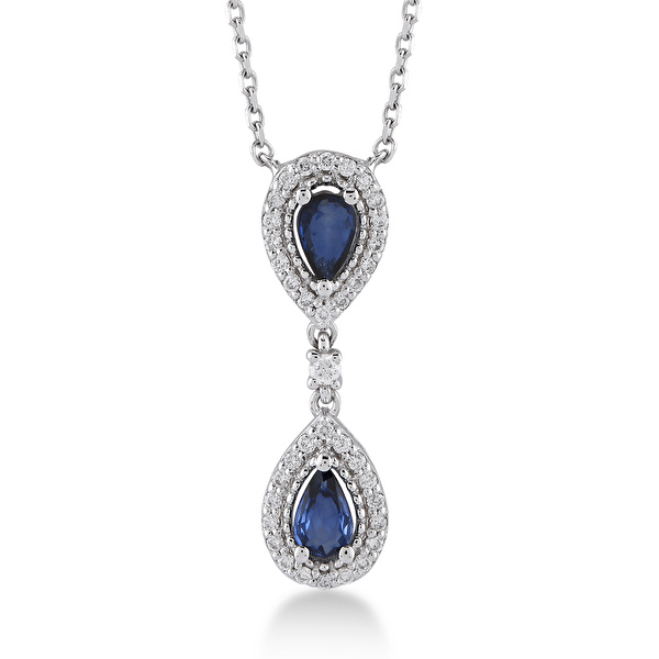 0,45 Karat Pırlanta Safir Kolye Ddiamond
