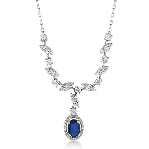 1,65 Karat Pırlanta Safir Kolye Ddiamond