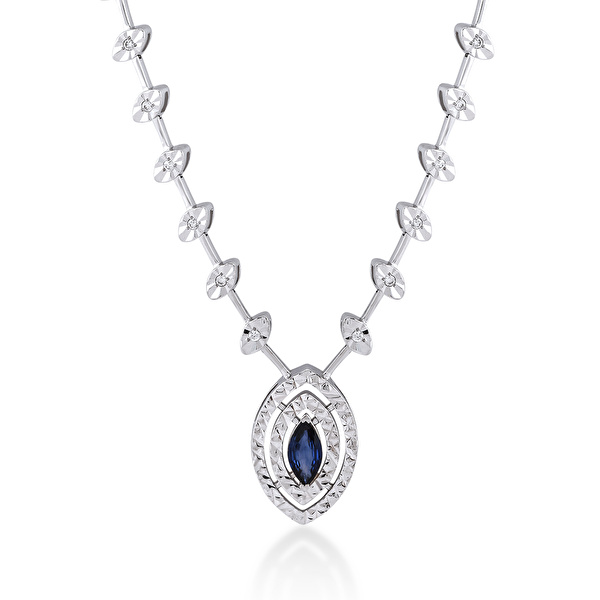 0,90 Karat Pırlanta Safir Kolye Ddiamond