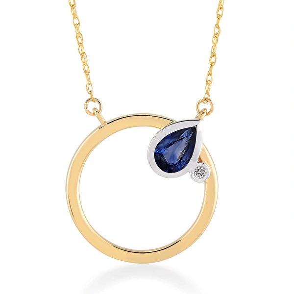 0,41 Karat Tasarım Pırlanta Safir Kolye Ddiamond