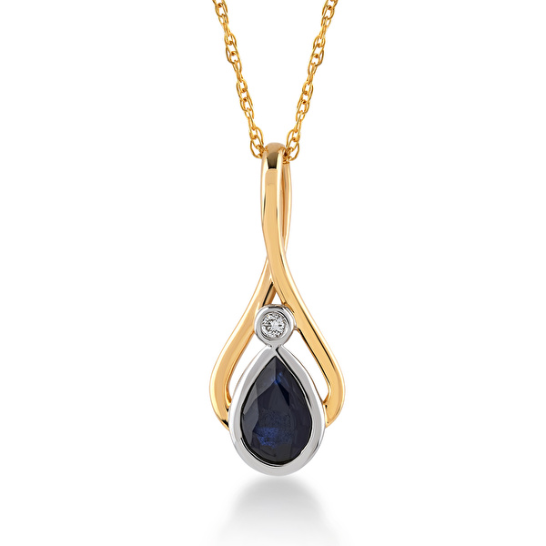 0,48 Karat Tasarım Pırlanta Safir Kolye Ddiamond