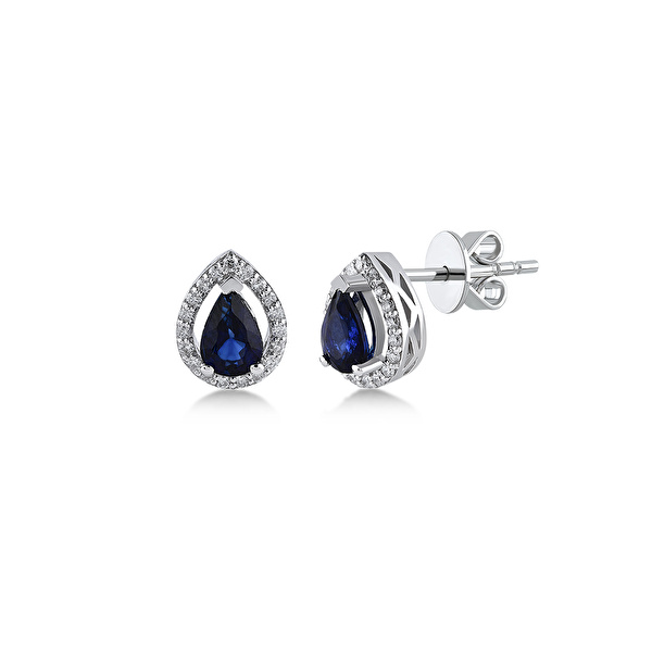 0,78 Karat Pırlanta Safir Küpe Ddiamond