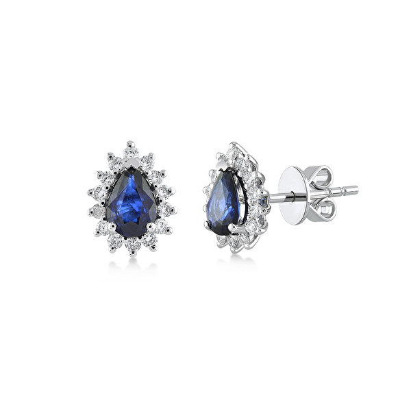 0,85 Karat Pırlanta Safir Küpe Ddiamond