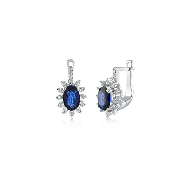 0,98 Karat Pırlanta Safir Küpe Ddiamond