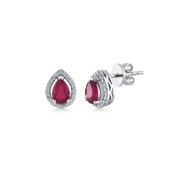 1,33 Karat Pırlanta Yakut Küpe Ddiamond