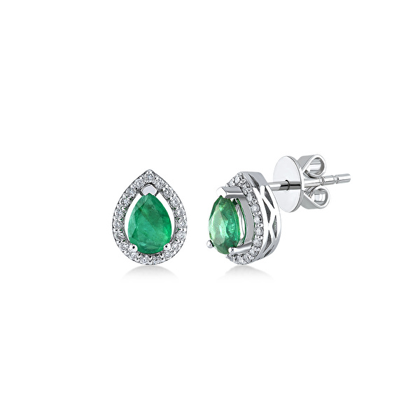 0,65 Karat Pırlanta Zümrüt Küpe Ddiamond