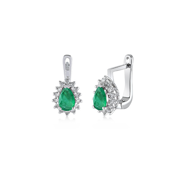 1,10 Karat Pırlanta Zümrüt Küpe Ddiamond