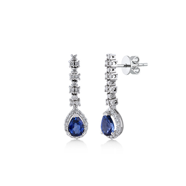 1,51 Karat Pırlanta Safir Küpe Ddiamond