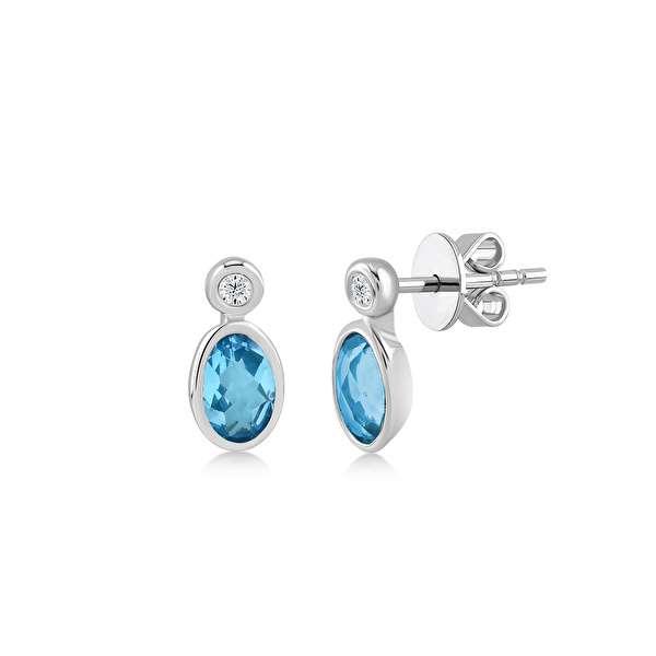 1,07 Karat Pırlanta Blue Topaz Küpe Ddiamond