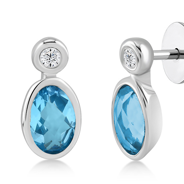 1,07 Karat Pırlanta Blue Topaz Küpe