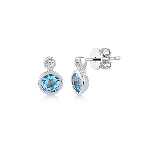 0,56 Karat Pırlanta Blue Topaz Küpe Ddiamond