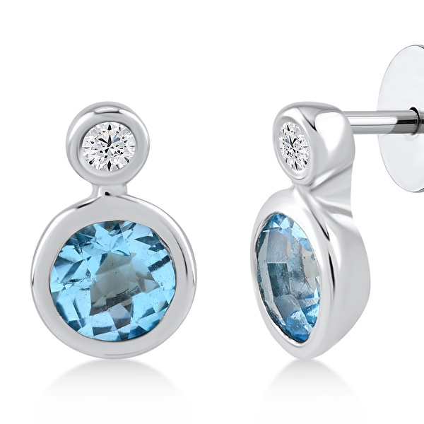 0,56 Karat Pırlanta Blue Topaz Küpe