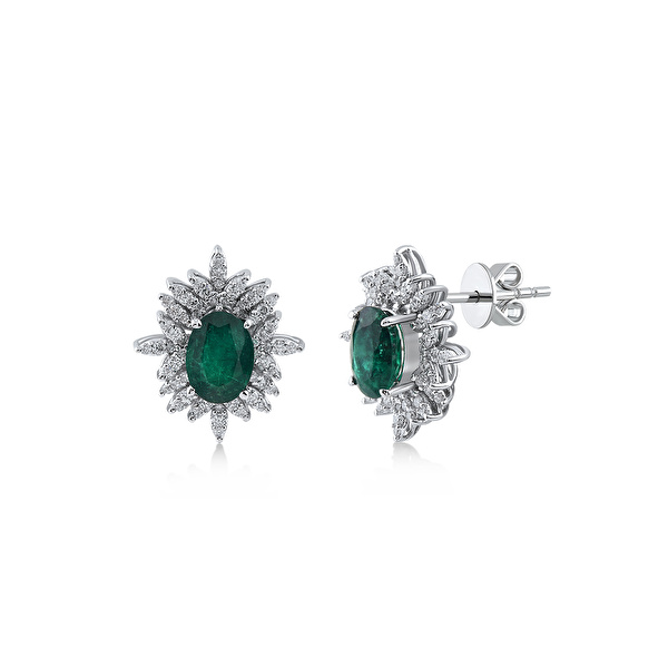 1,75 Karat Pırlanta Zümrüt Küpe Ddiamond