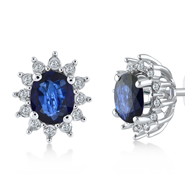 0,92 Karat Pırlanta Safir Küpe Ddiamond