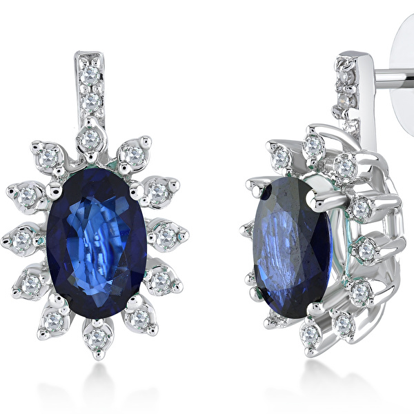 0,88 Karat Pırlanta Safir Küpe Ddiamond