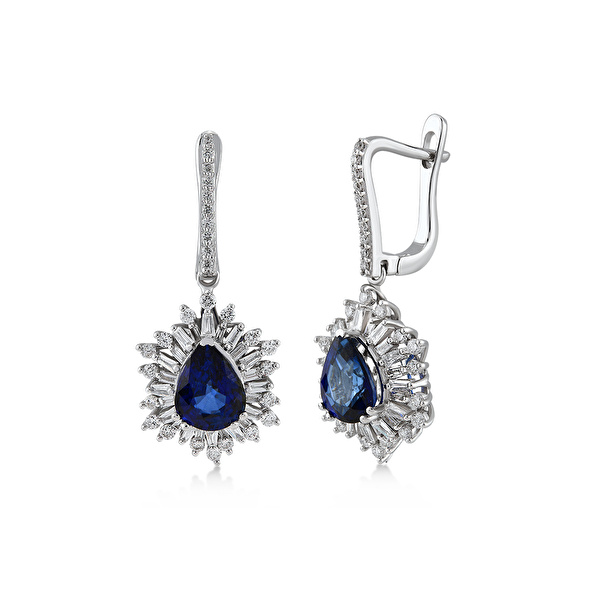 3,31 Karat Pırlanta Safir Küpe Ddiamond