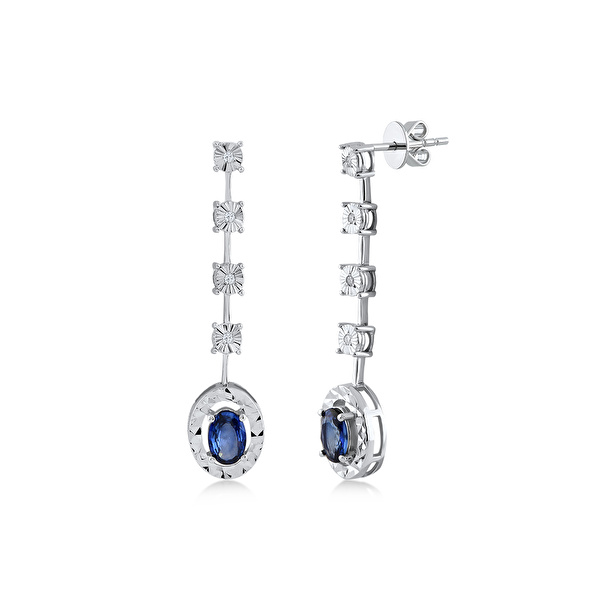 1,02 Karat Pırlanta Safir Küpe Ddiamond